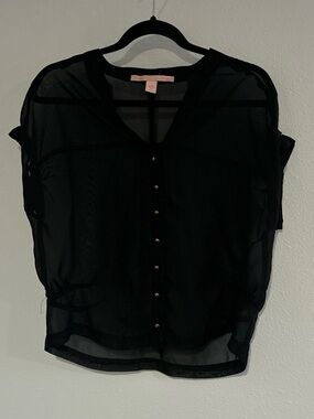 Rebellious One Black Sheer Button-Up Blouse
